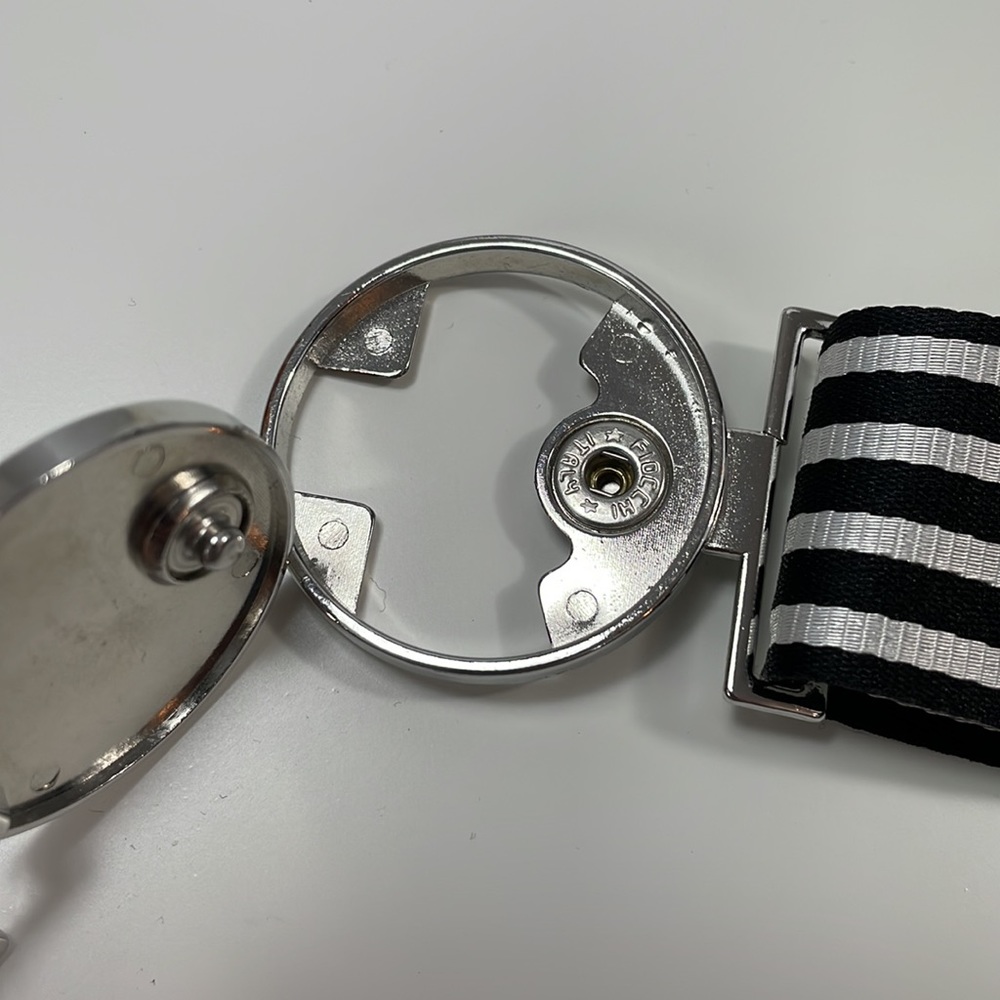 FIOCCHI ITALY Black and white striped fabric belt, adjustable waist - Picture 6 of 7